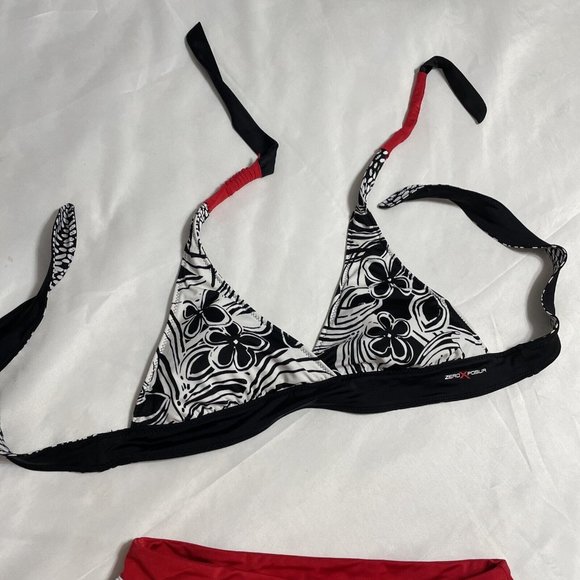 ZEROXPOSUR  Bikini Skirt Swimsuit Woman’s Size 10 Tie Padded Reversible Black - Picture 2 of 12